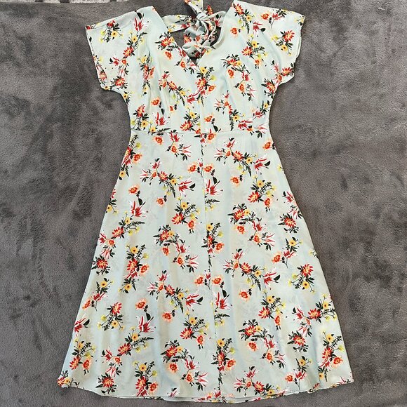 Ann Taylor Factory Mint Green Floral Midi Dress 6 Short Sleeve Cottage - Picture 1 of 10